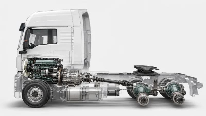 Side profile of a SITRAK G7 6x4 prime mover highlighting the MAN-derived drivetrain that drives its price