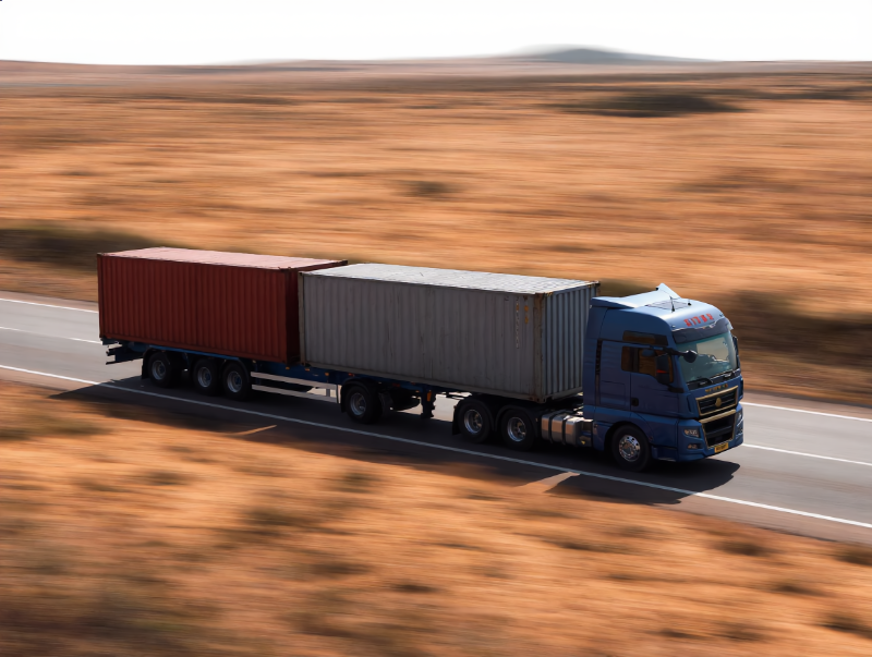 SITRAK C7H 6x4 tractor hauling a loaded container semi-trailer on a paved long-haul corridor, both rear axles driven under full load